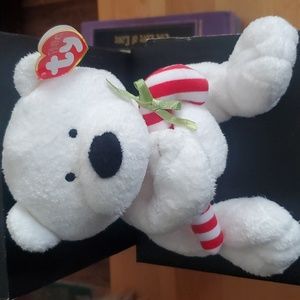 Ty Pluffies Bear 8in White Christmas Candy Cane Polar bear 2005